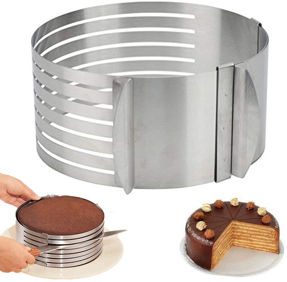 2x Adjustable Round Stainless DIY Mousse Cake Ring Mold Layer Slicer Cutter